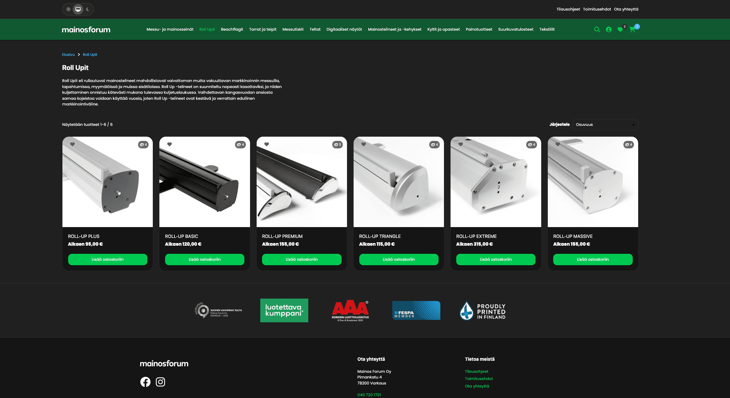 Mainosforum Webshop Screenshot