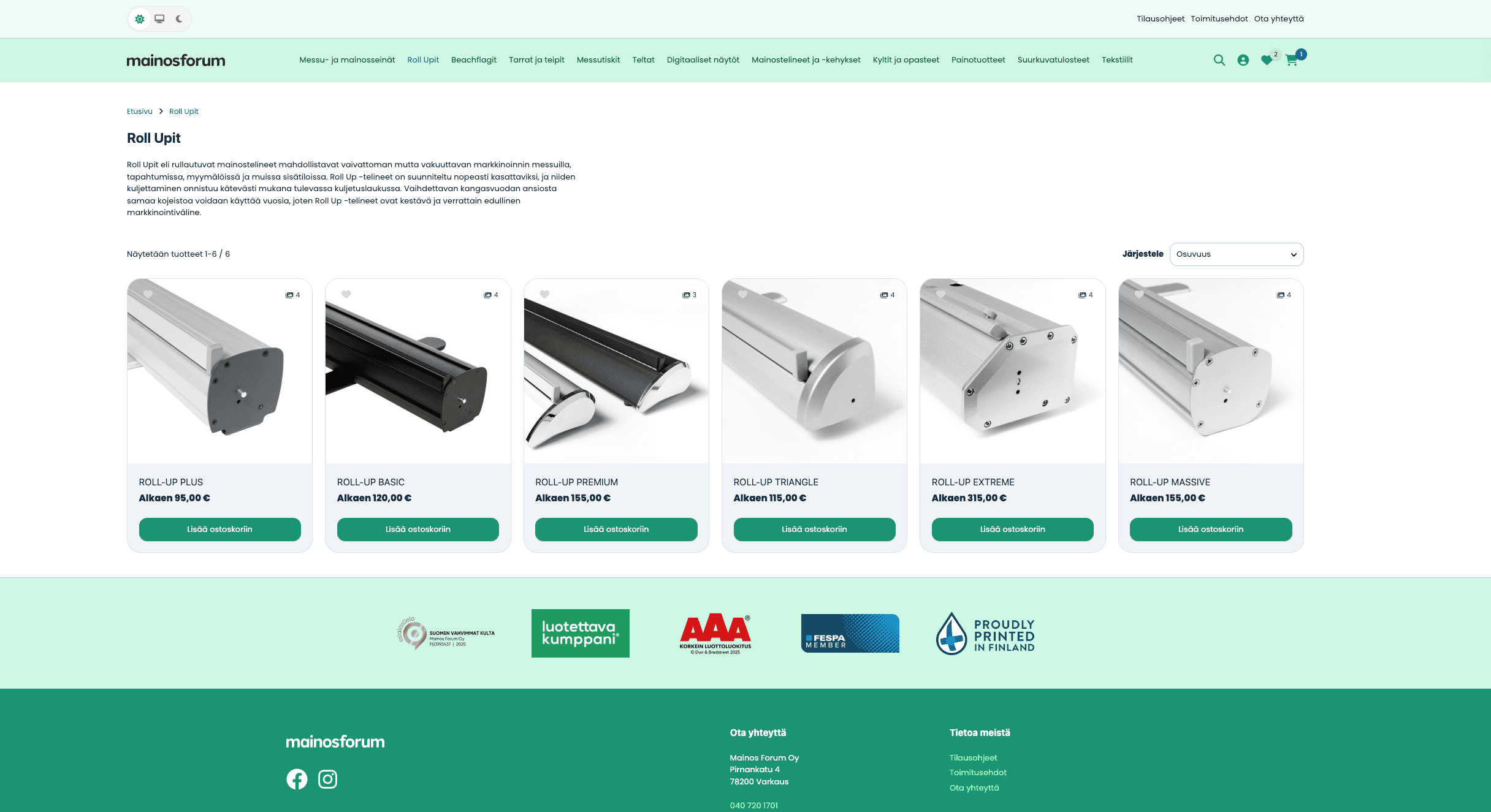 Mainosforum Webshop Screenshot